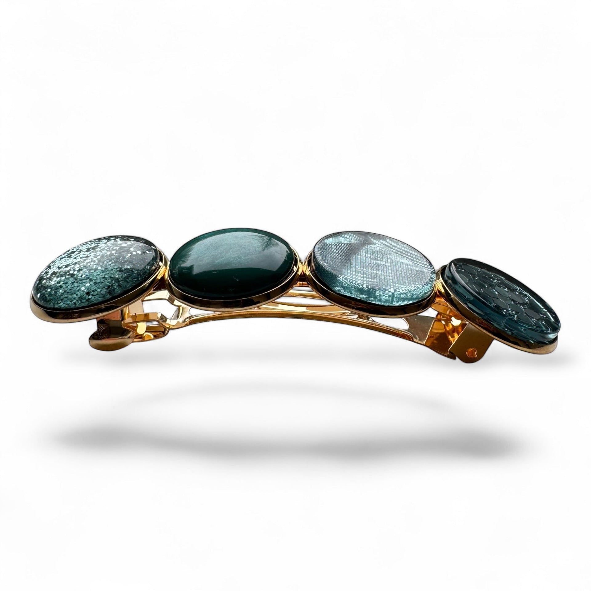 Haarspeld color hairclip cabochon – petrol groen sparkle | elegant met gouden frame - haarspelden