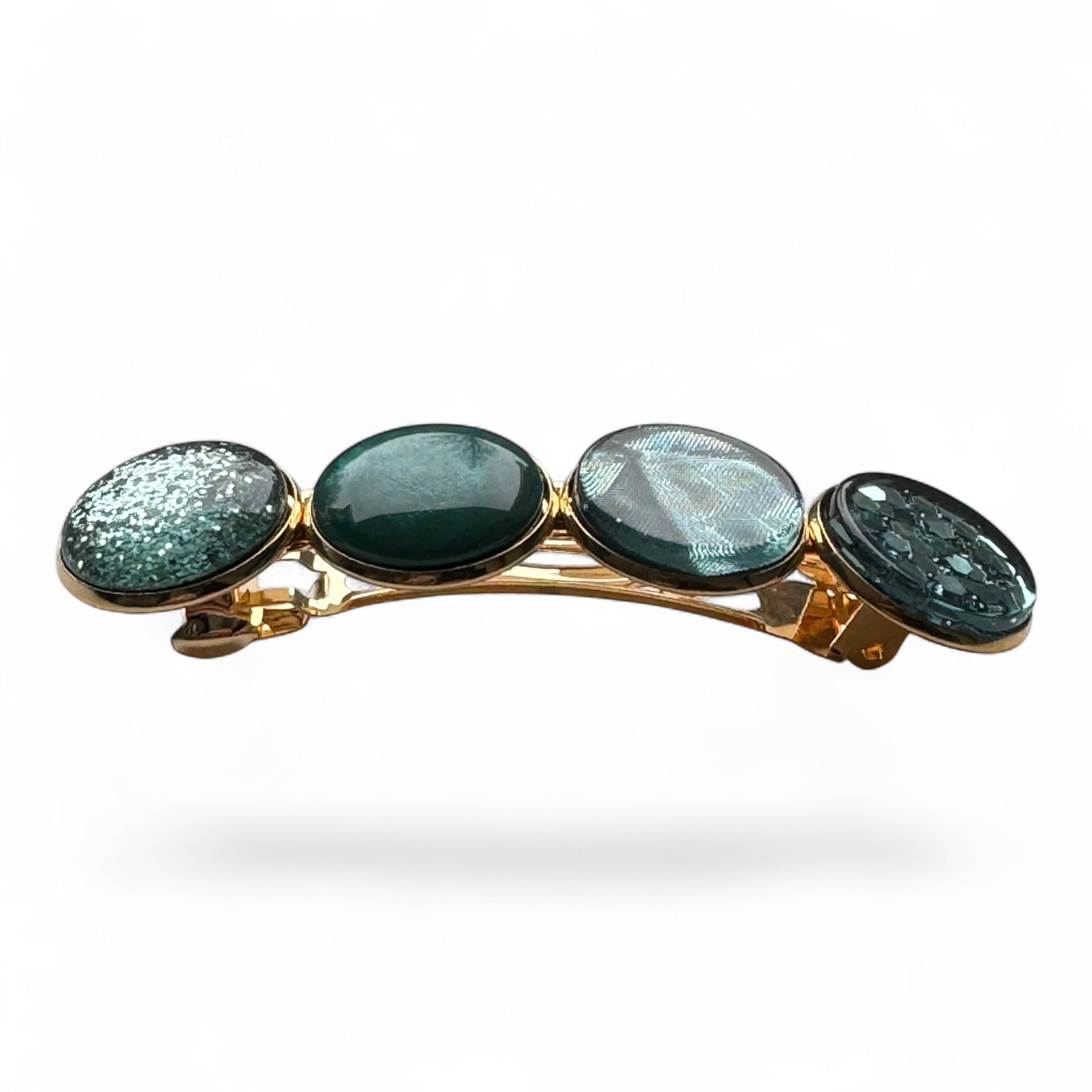 Haarspeld color hairclip cabochon – petrol groen sparkle | elegant met gouden frame - haarspelden