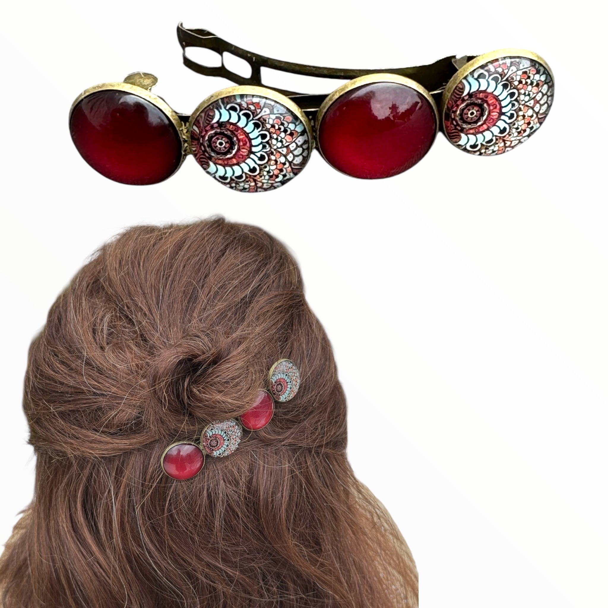 Haarspeld color hairclip ibiza print roodbruin xl - haarspelden