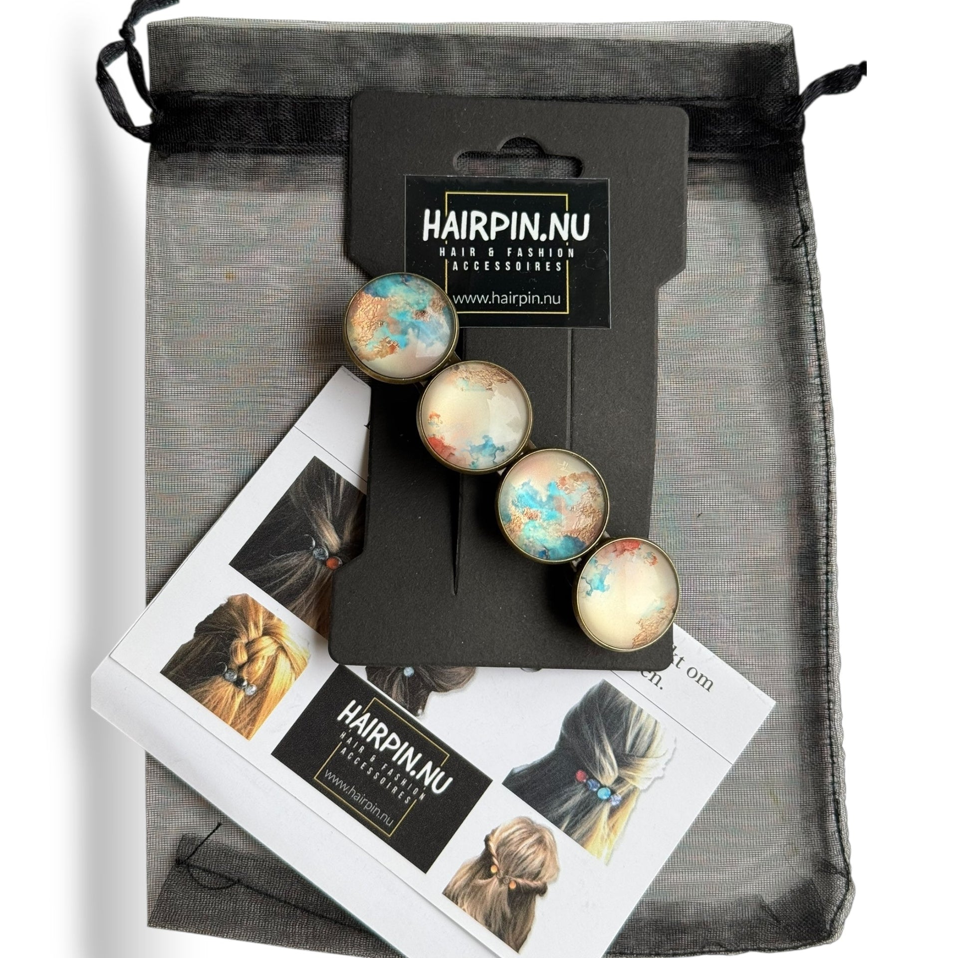 Haarspeld color hairclip xl – bruin beige turquoise - haarspelden