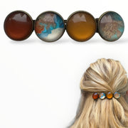 Haarspeld color hairclip xl – bruin-turquoise print - haarspelden