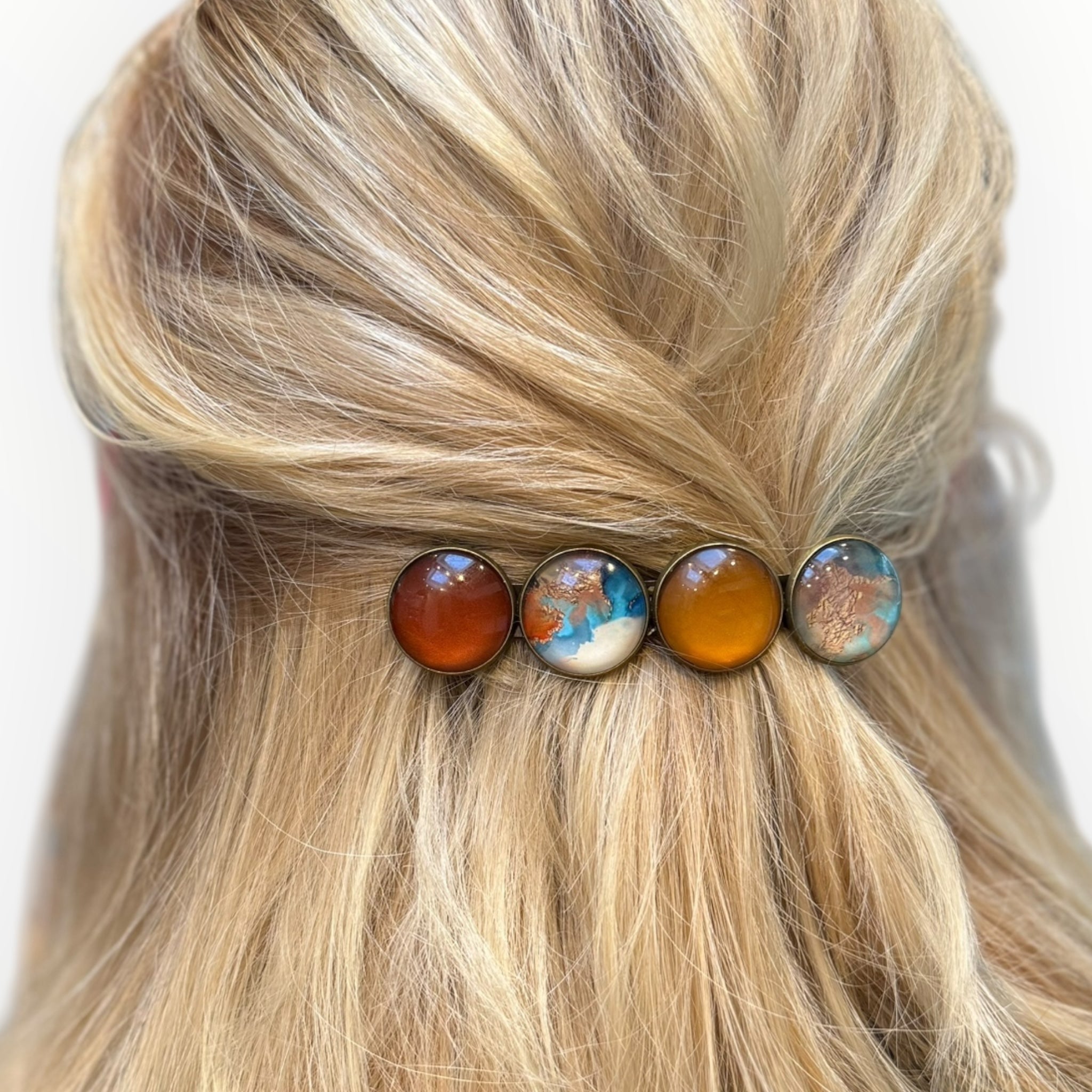 Haarspeld color hairclip xl – bruin-turquoise print - haarspelden