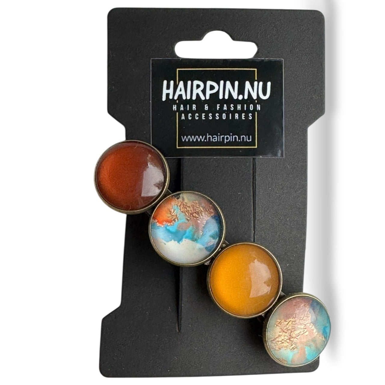 Haarspeld color hairclip xl – bruin-turquoise print - haarspelden