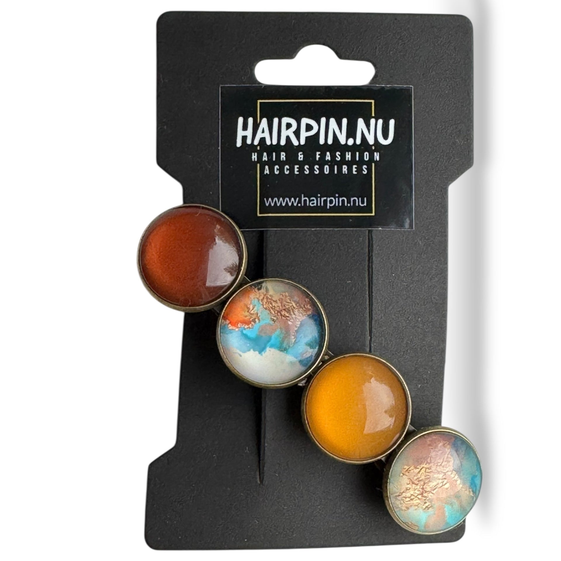 Haarspeld color hairclip xl – bruin-turquoise print - haarspelden