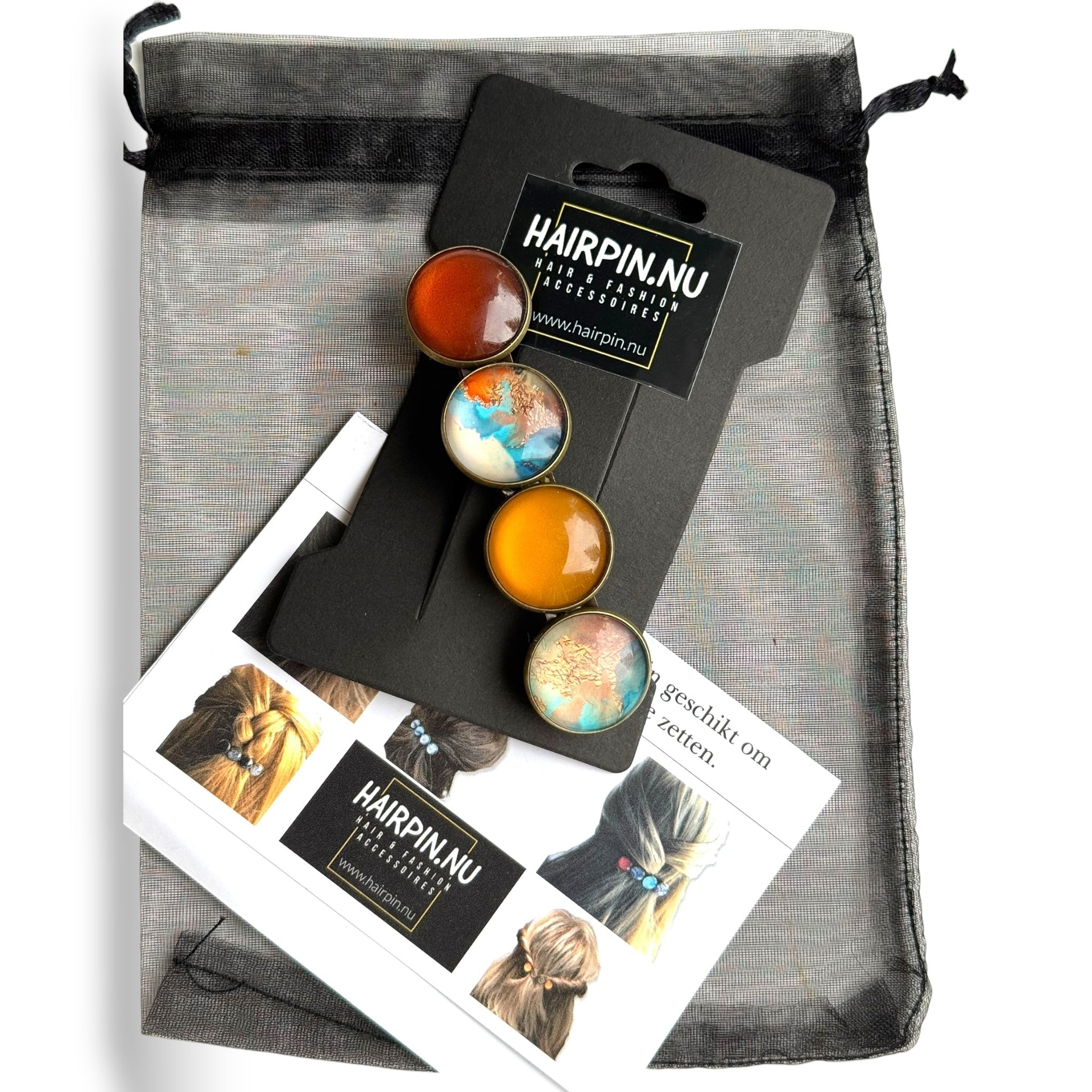 Haarspeld color hairclip xl – bruin-turquoise print - haarspelden