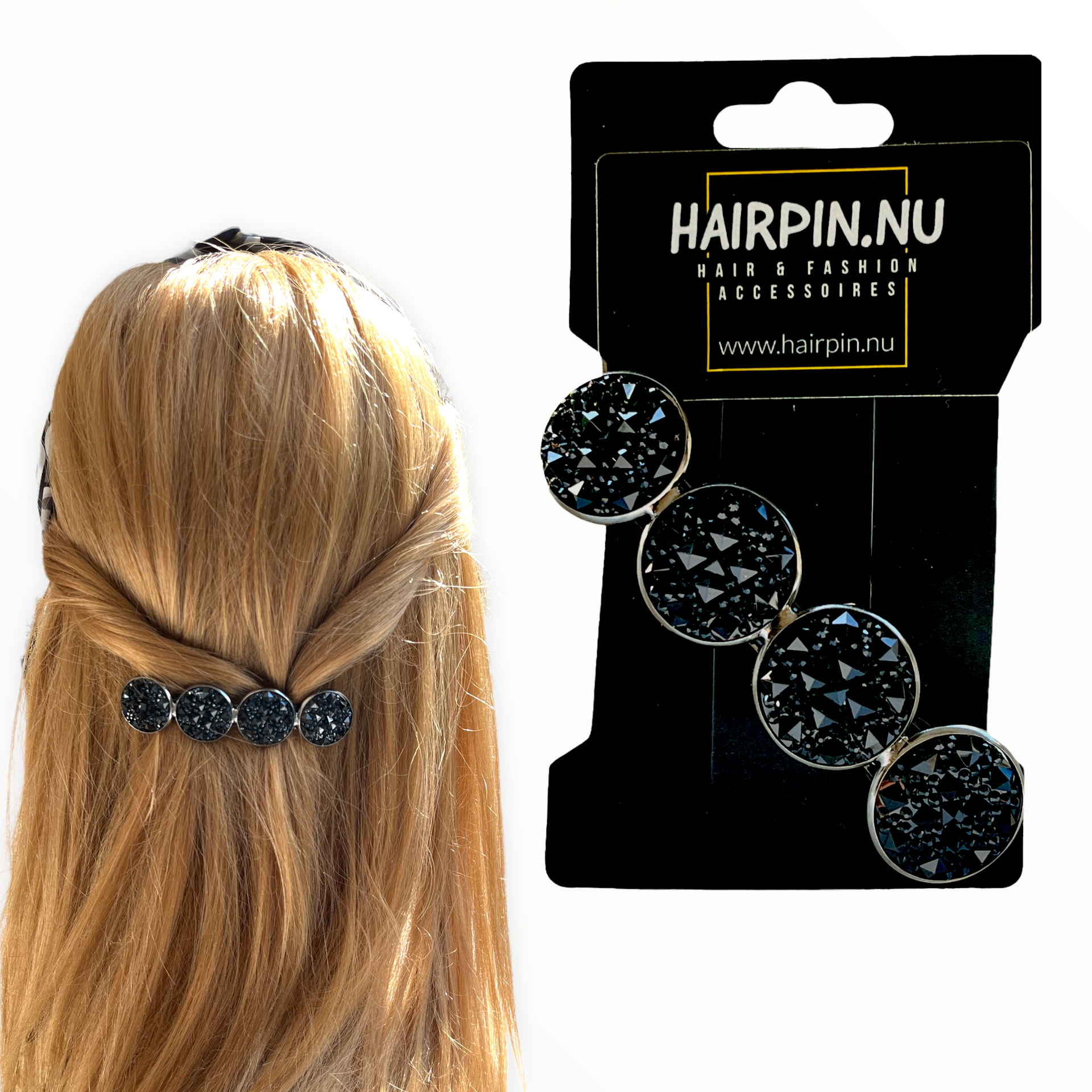 Haarspeld color hairclip xl glas cabochon robuust zwart