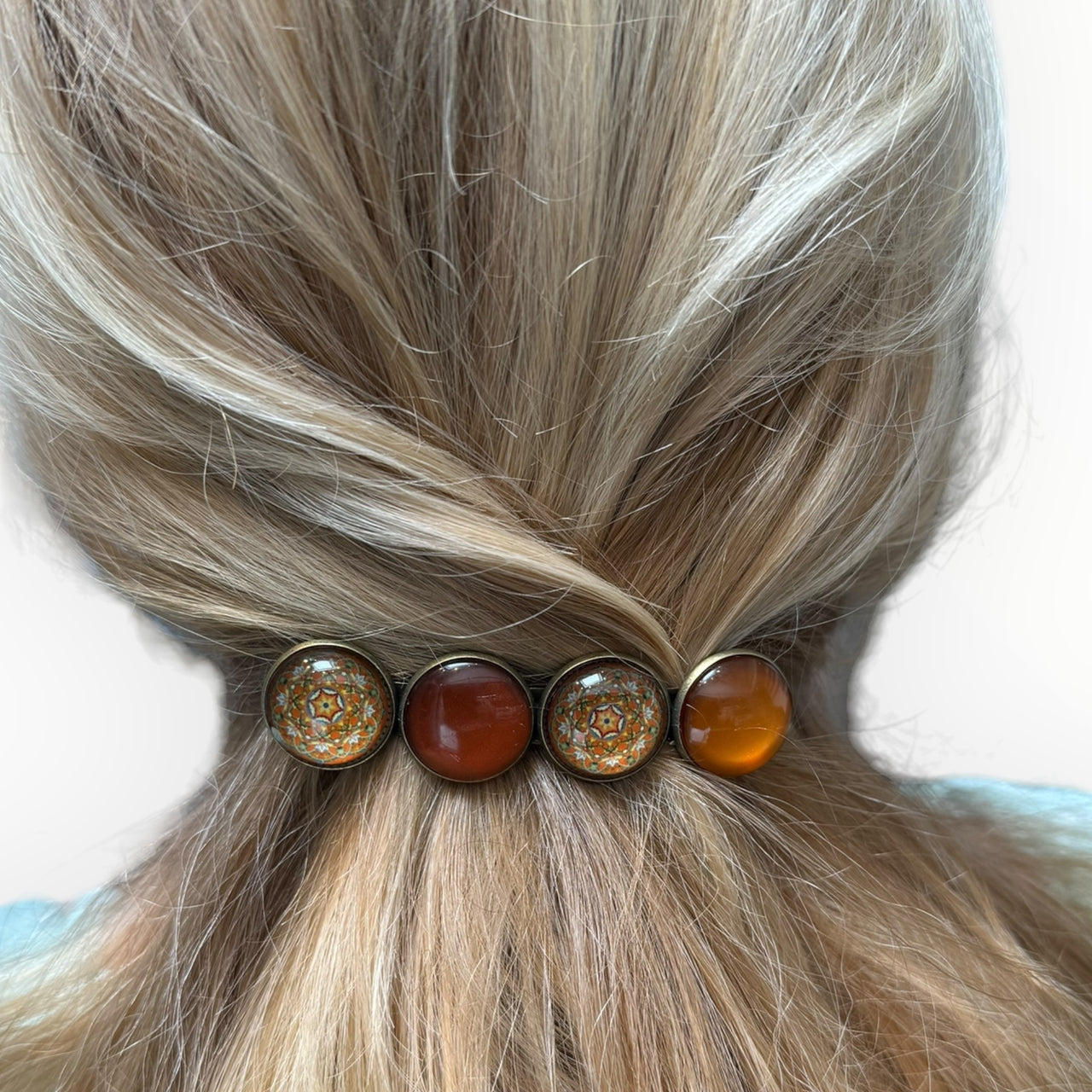Color Hairclip XL glas cabochon haarspeld bruin print 0185