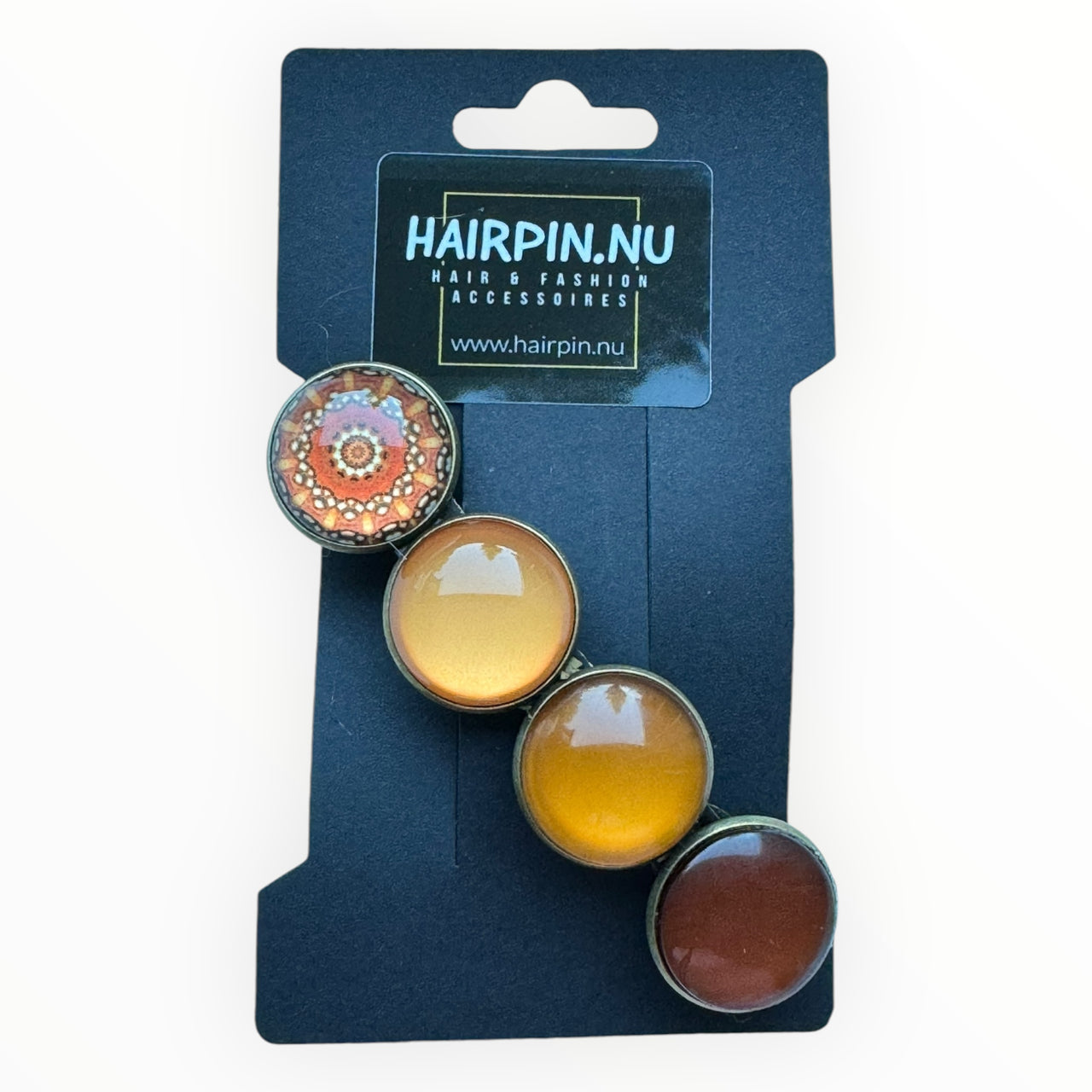 Color Hairclip XL glas cabochon haarspeld bruin print 0187