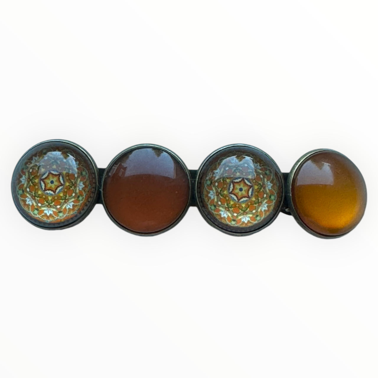 Color Hairclip XL glas cabochon haarspeld bruin print 0185