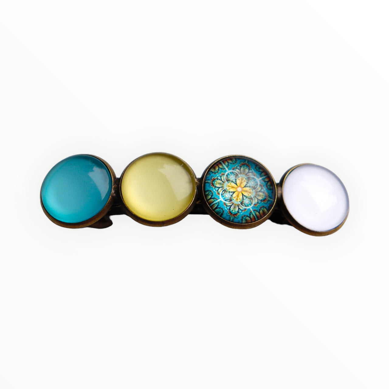 Color Hairclip Original haarspeld turquoise geel wit Ibiza print
