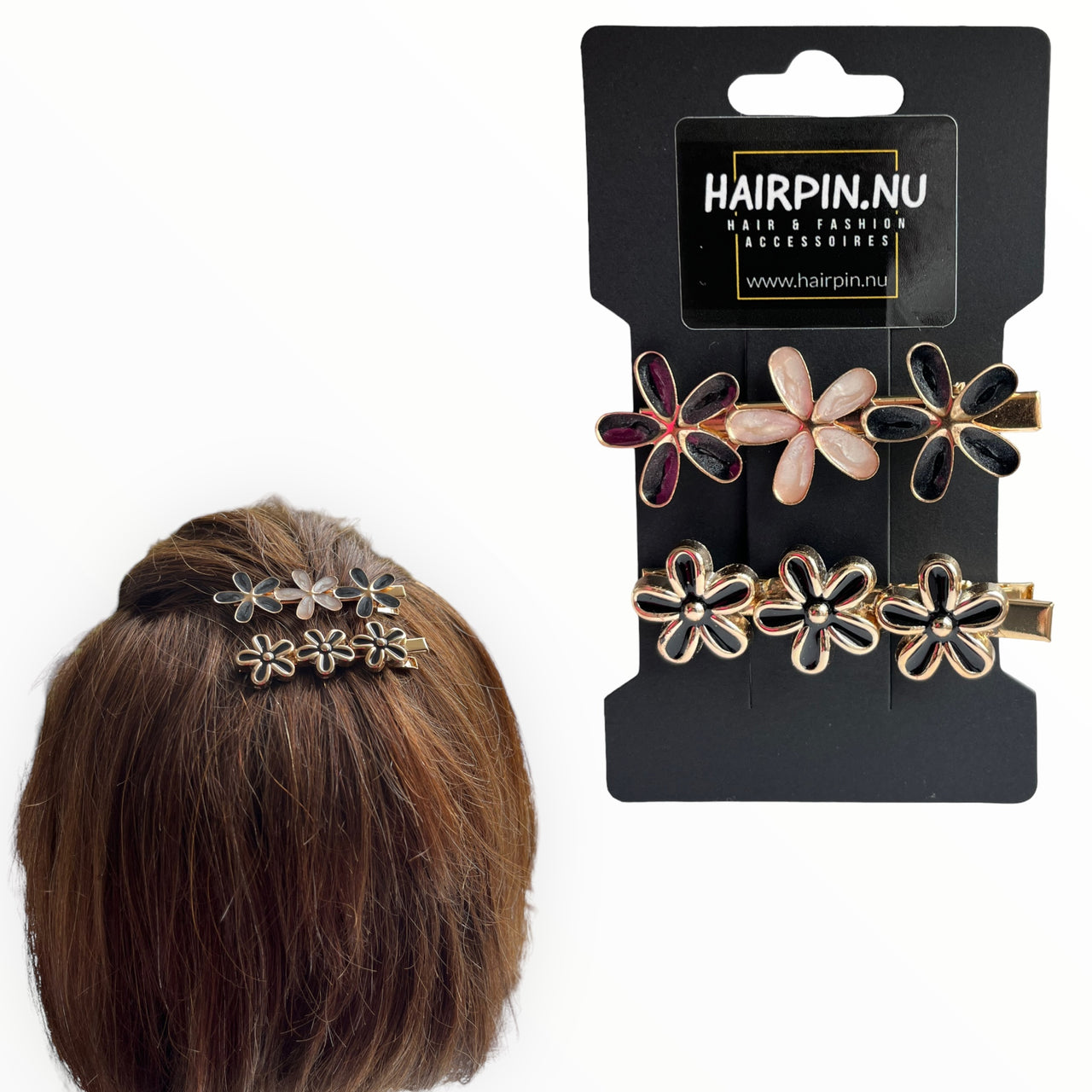 Haarspelden set 2 stuks flowers zwart