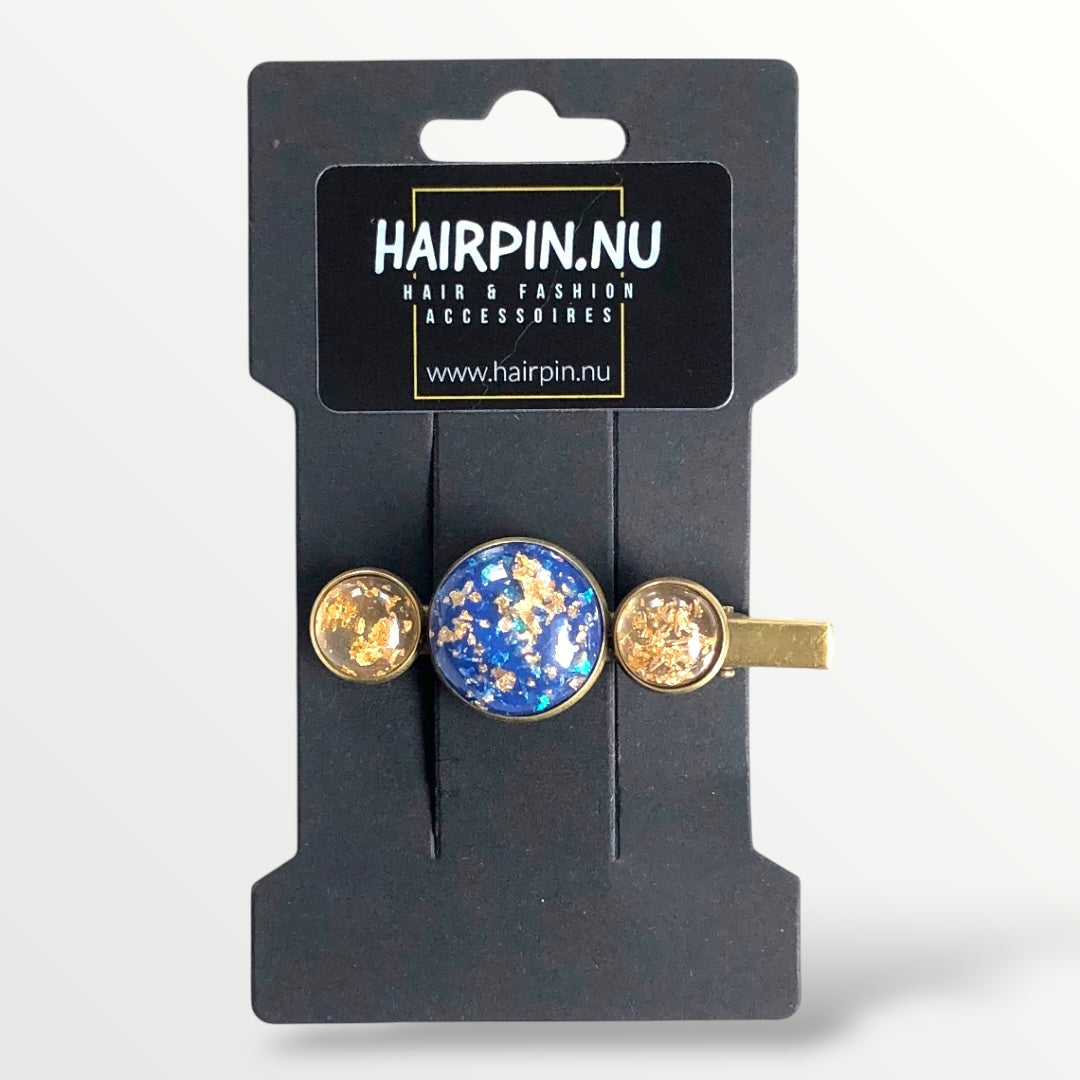 Hairclip cabochon blauw/gold