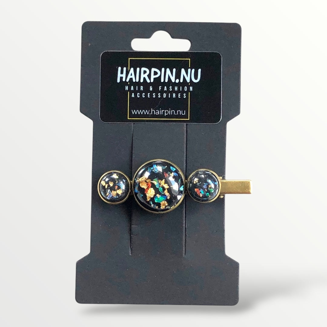 Hairclip cabochon gold color flakes