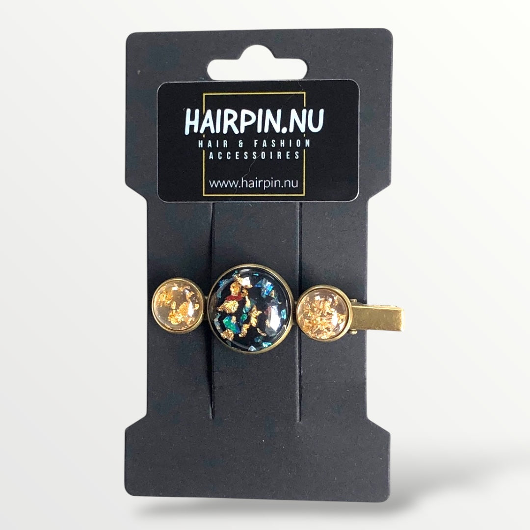 Hairclip cabochon gold flakes