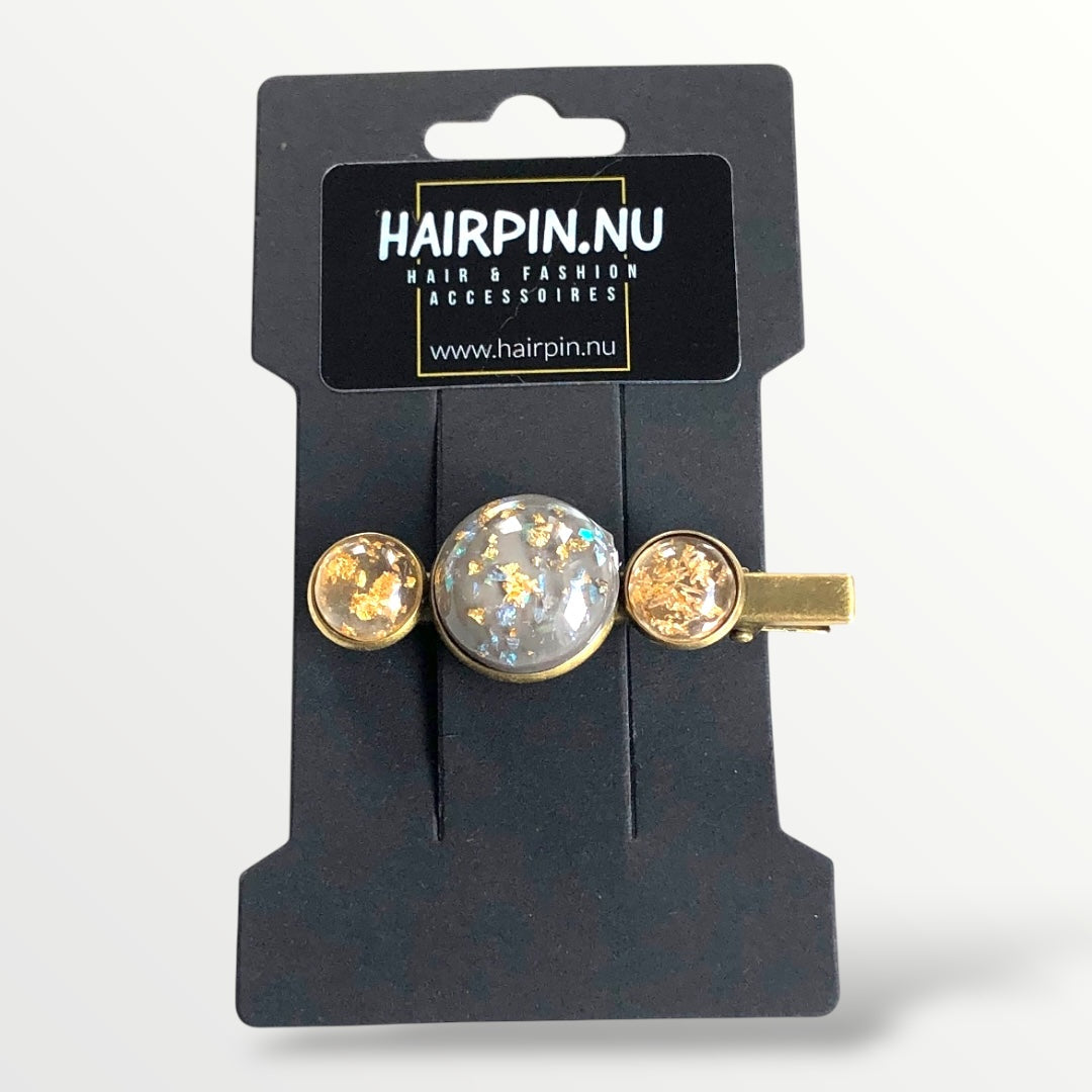 Hairclip cabochon gold flakes