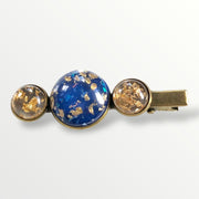 Hairclip cabochon gold flakes - blauw