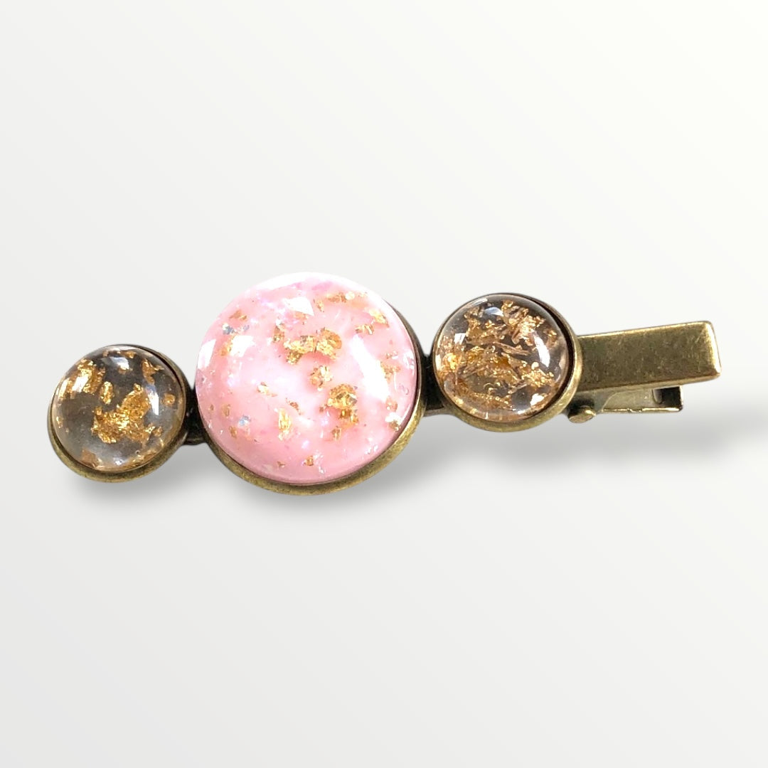 Hairclip cabochon gold flakes - roze