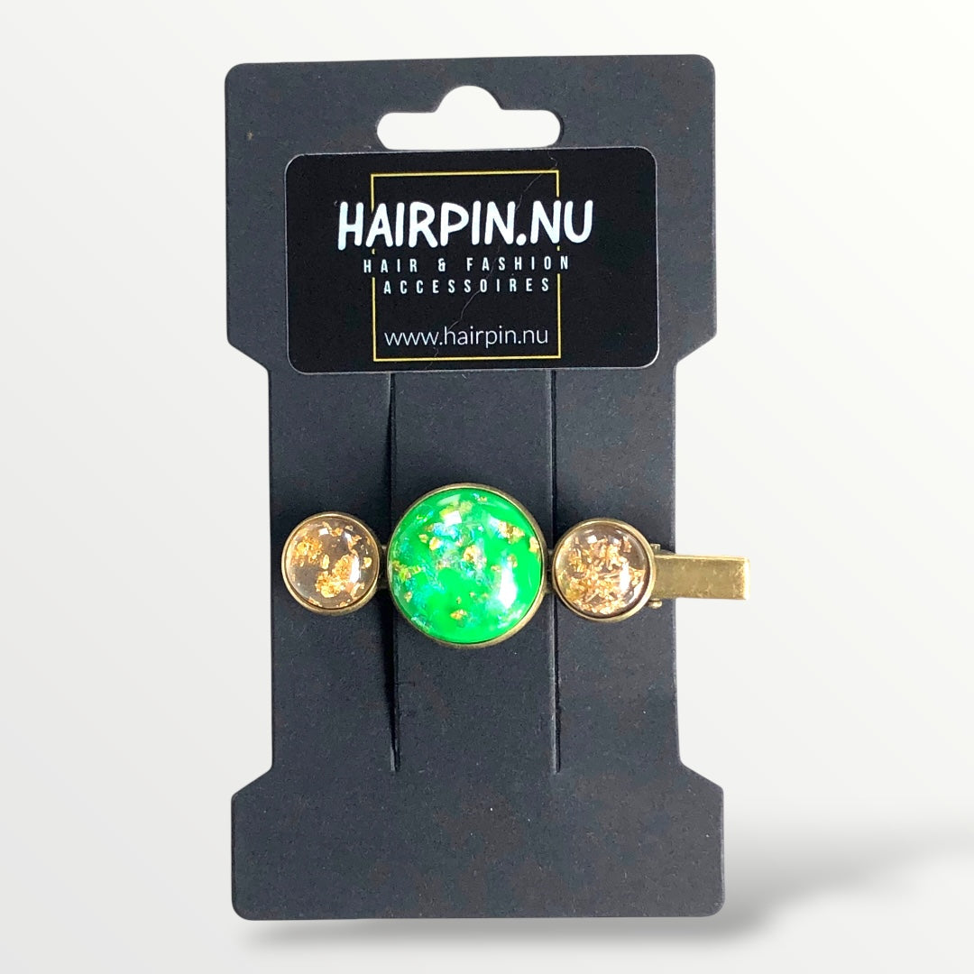 Hairclip cabochon groen/gold