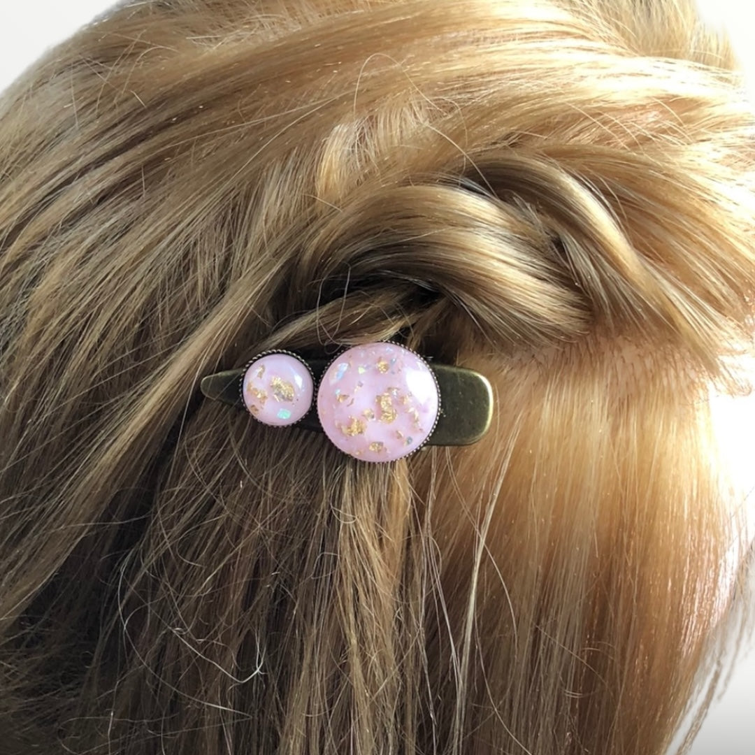 Hairclip cabochon roze-goud
