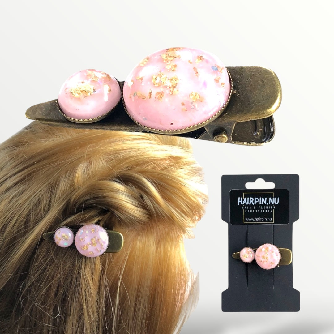 Hairclip cabochon roze-goud