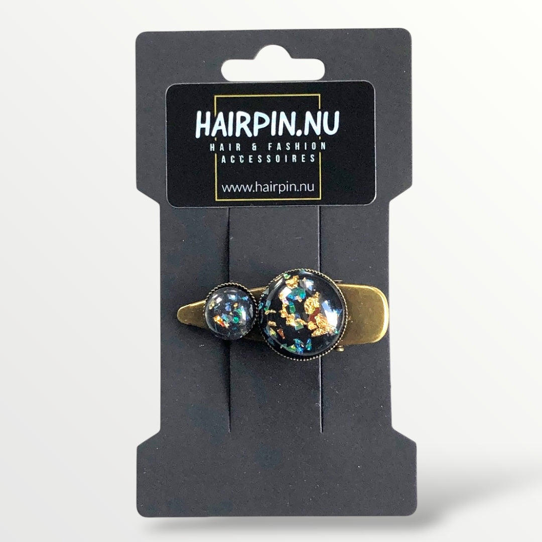Hairclip cabochon zwart/goud