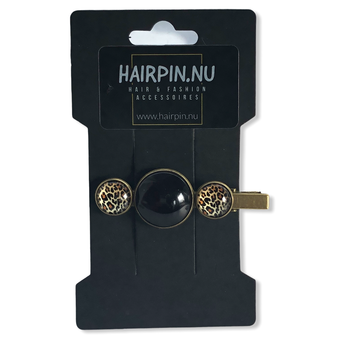 Hairclip cabochon zwart met print