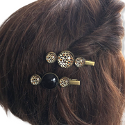 Hairclip cabochon zwart met print - zwart/tijgerprint / 2 stuks voordeelset