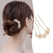 Hairfork - hairaccessories - hairpin goud met bloemen