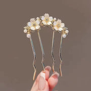 Hairfork - hairaccessories - hairpin goud met bloemen