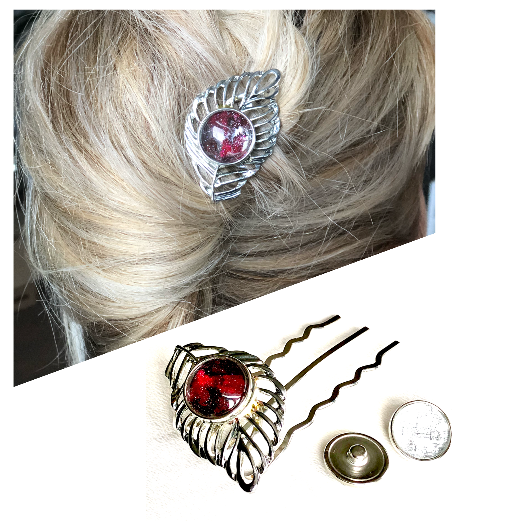 Hairfork leaf - hairaccessories - incl. 3 gratis buttons naar keuze