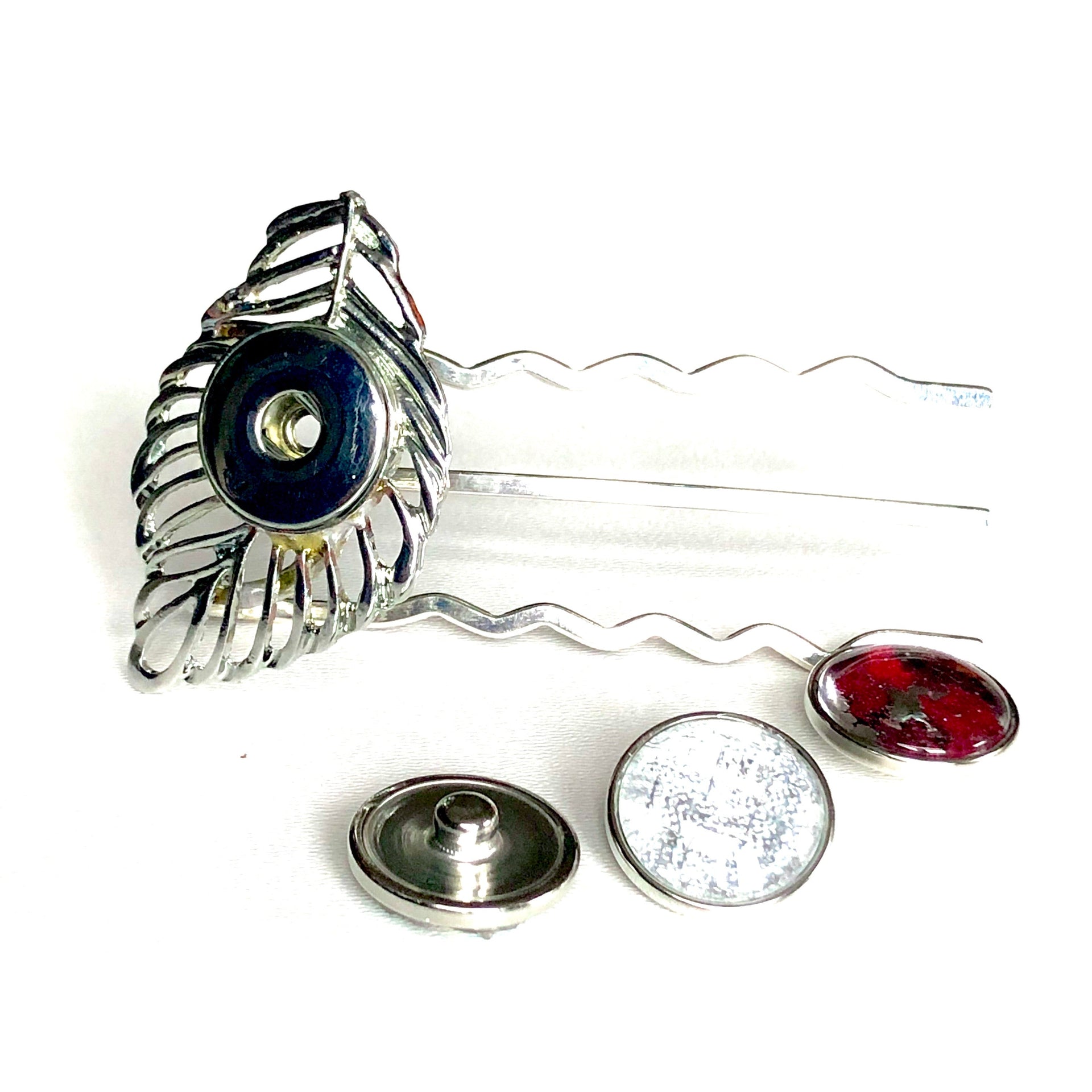 Hairfork leaf - hairaccessories - incl. 3 gratis buttons naar keuze - fork (10cm haak)