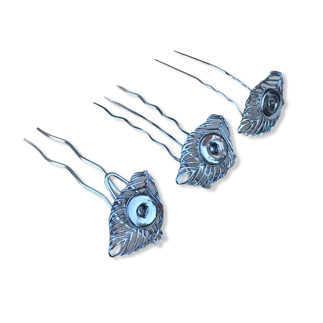 Hairfork leaf - hairaccessories - incl. 3 gratis buttons naar keuze - long (11cm haak)