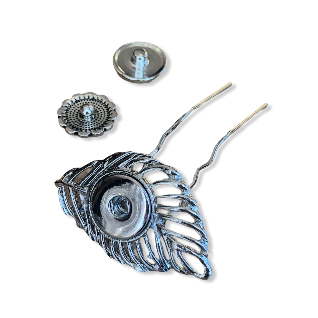 Hairfork leaf - hairaccessories - incl. 3 gratis buttons naar keuze - short (9cm haak)