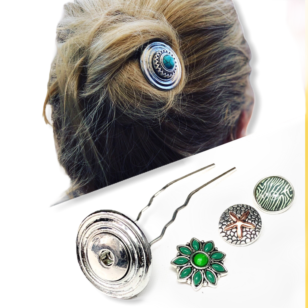 Hairfork plate - hairaccessories - incl. 3 gratis buttons naar keuze - short (9cm haak)