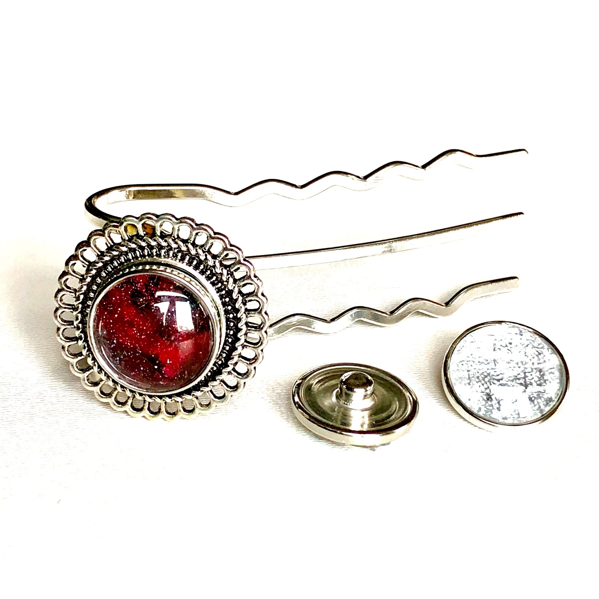 Hairfork round - hairaccessories - hairpin incl. 3 gratis buttons naar keuze