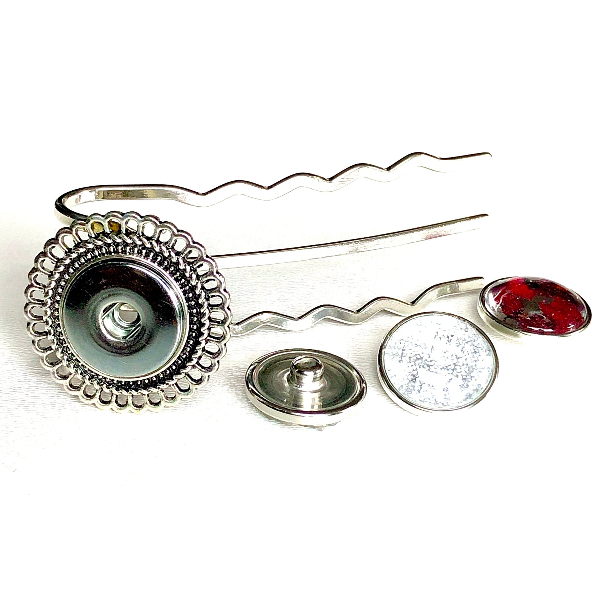 Hairfork round - hairaccessories - hairpin incl. 3 gratis buttons naar keuze - fork (10 cm haak)