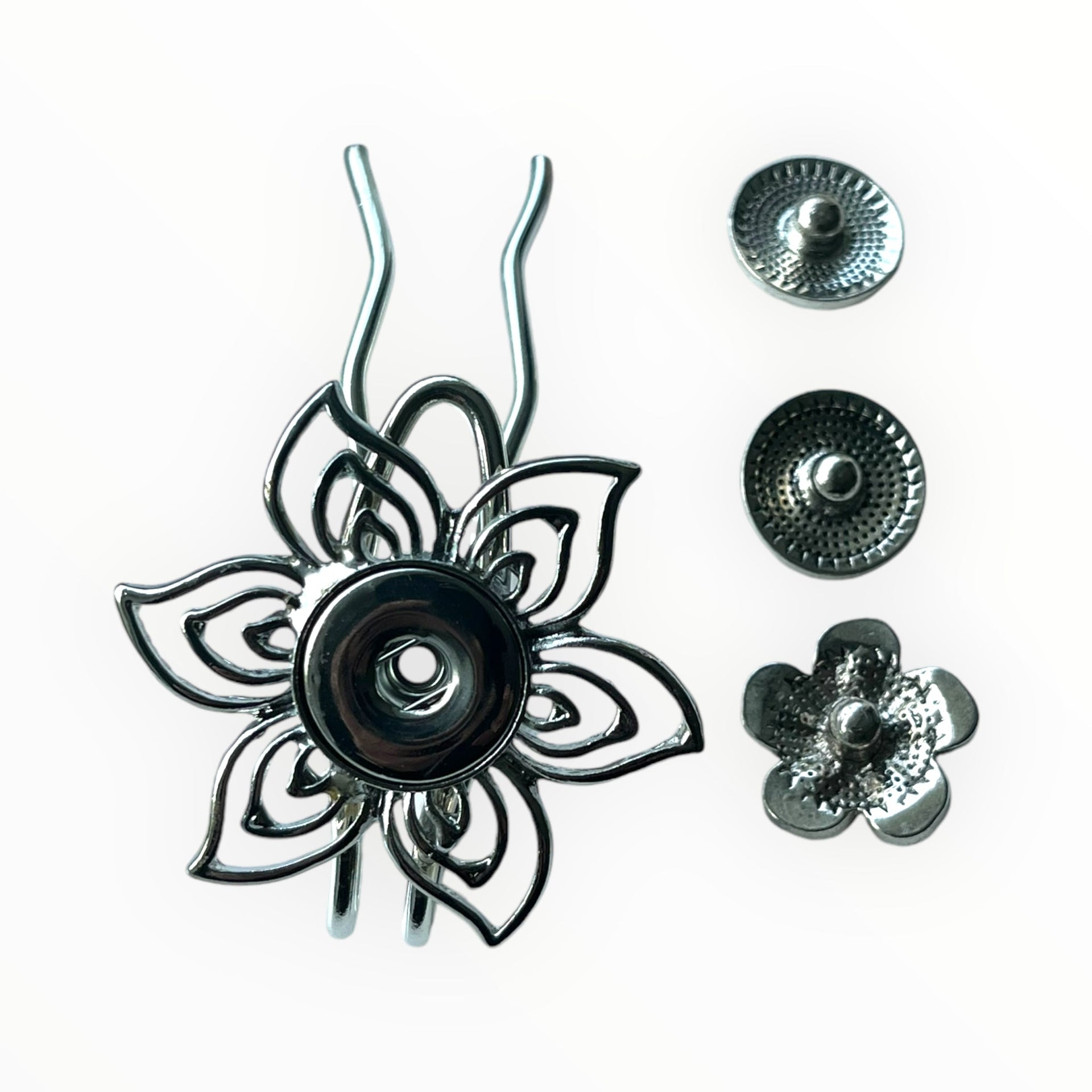 Hairpin de ibiza flower - incl. 3 gratis clickbuttons naar keuze - short (9cm haak) - hairpin