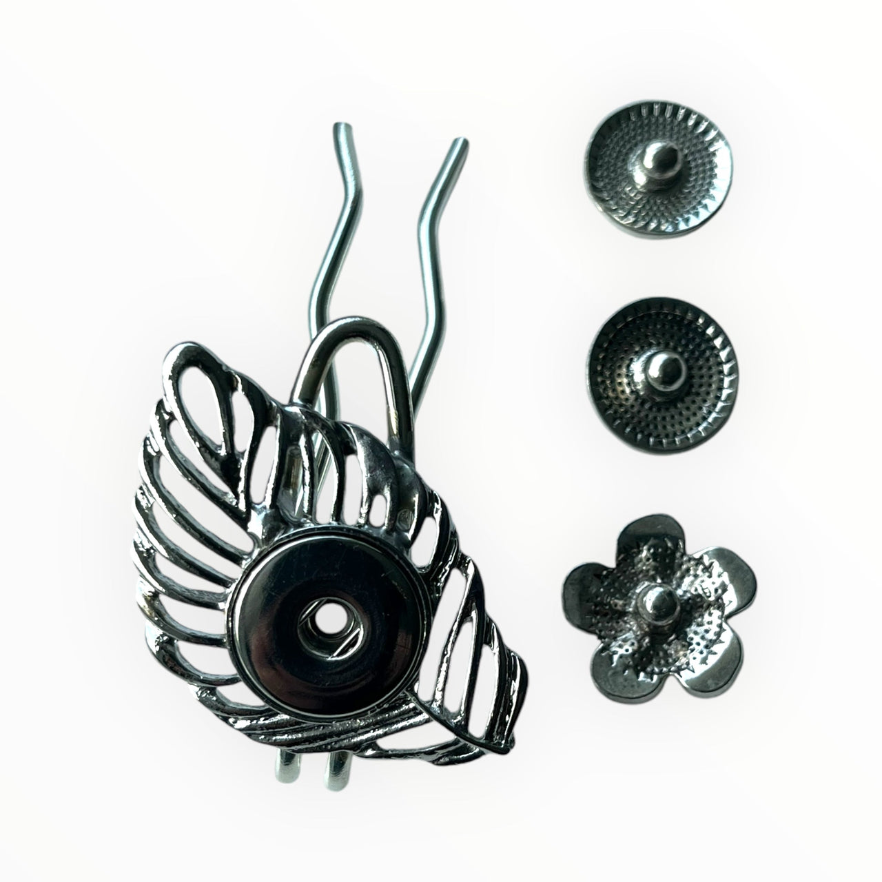 Hairpin de ibiza leaf - incl. 3 gratis clickbuttons naar keuze - short (9cm haak) - hairpin