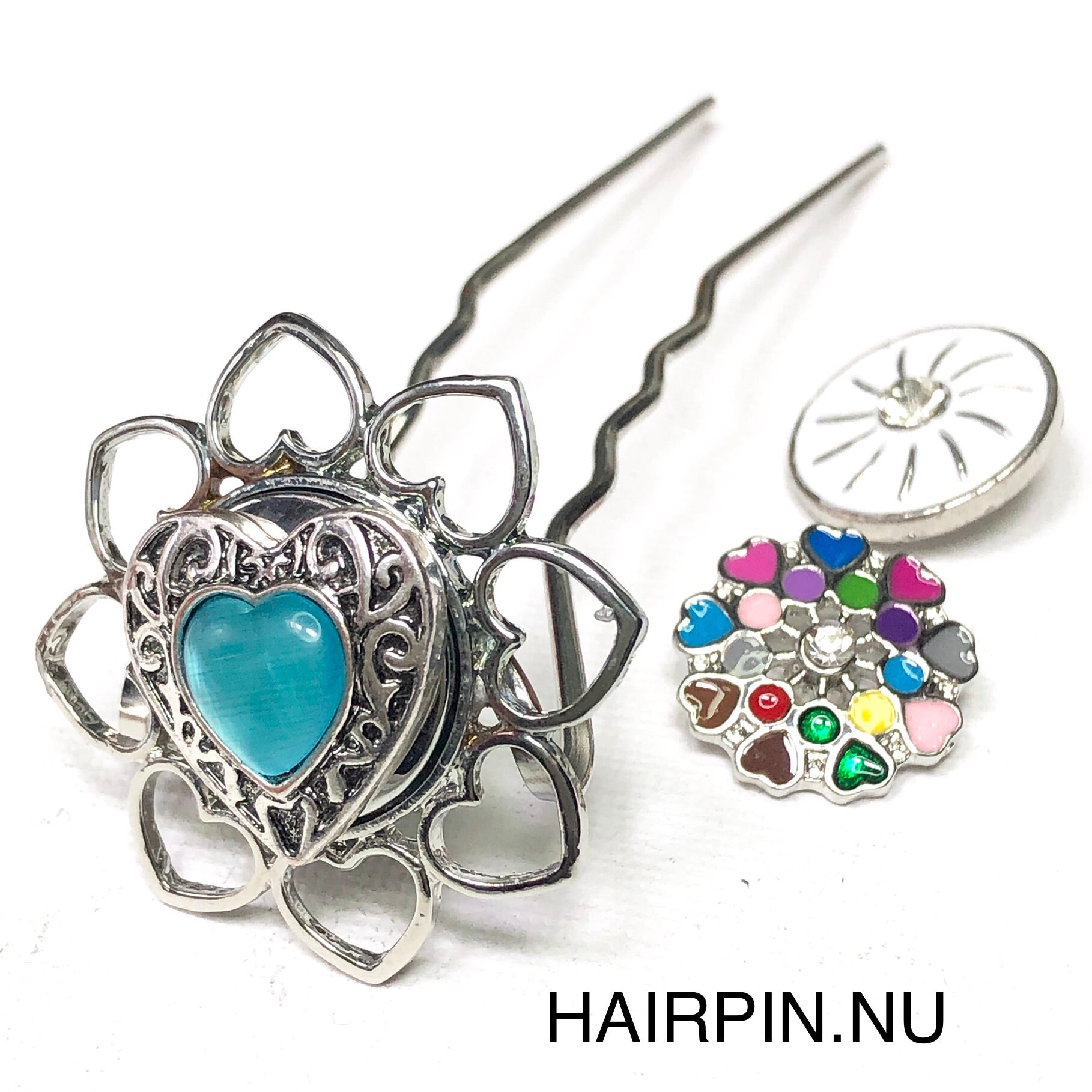Hairpin de ibiza love - incl. 3 gratis clickbuttons naar keuze - hairpin