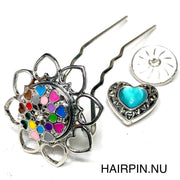 Hairpin de ibiza love - incl. 3 gratis clickbuttons naar keuze - hairpin
