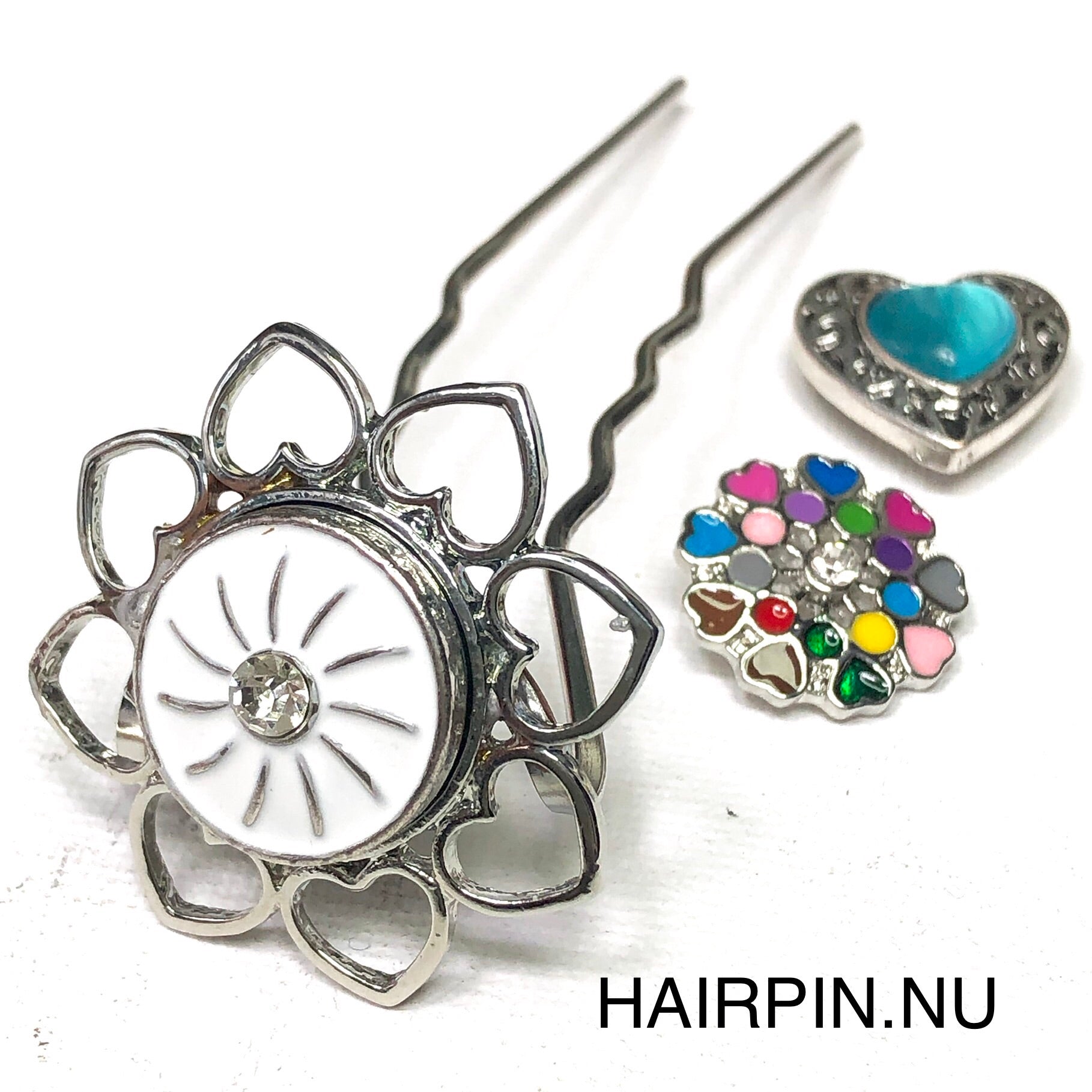 Hairpin de ibiza love - incl. 3 gratis clickbuttons naar keuze - hairpin