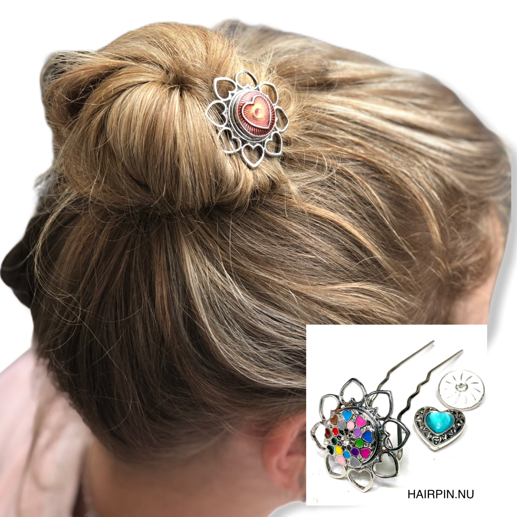 Hairpin de ibiza love - incl. 3 gratis clickbuttons naar keuze - short (9cm haak) - hairpin
