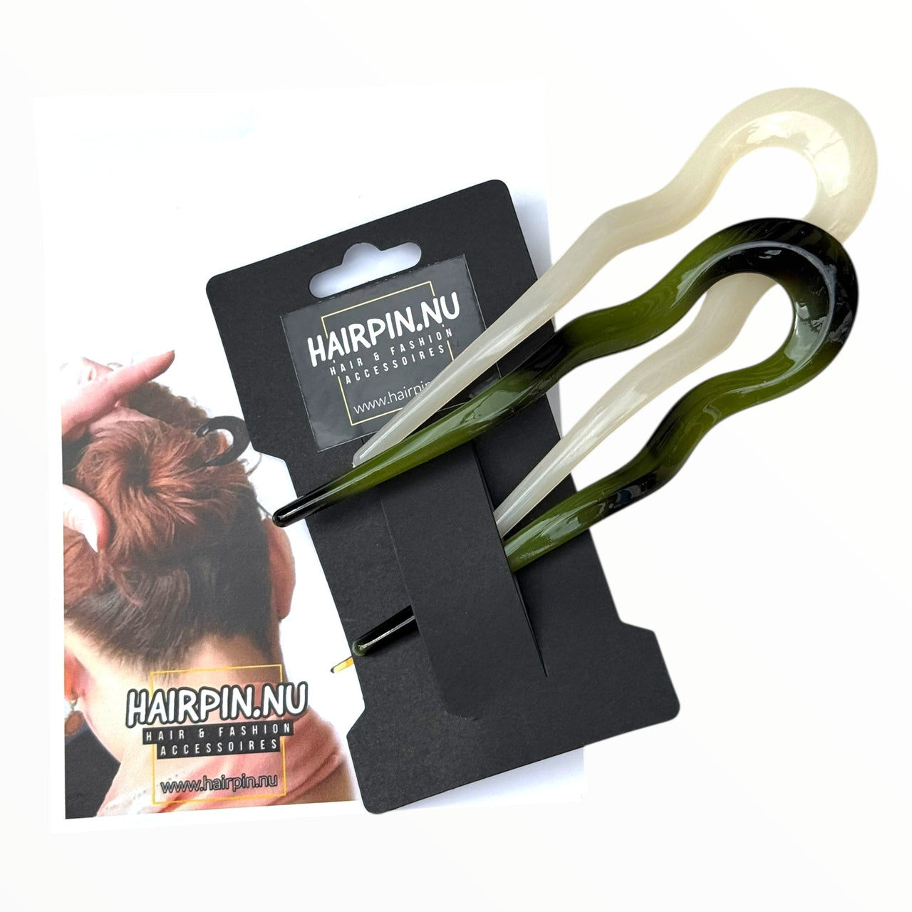 Hairpin easy fit set groen-ivoor 2 stuks ideale haarspelden voor langer haar! - hairpin