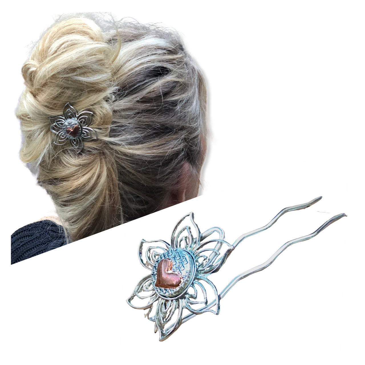 Hairpin de Ibiza Flower  - incl. 3 gratis clickbuttons naar keuze