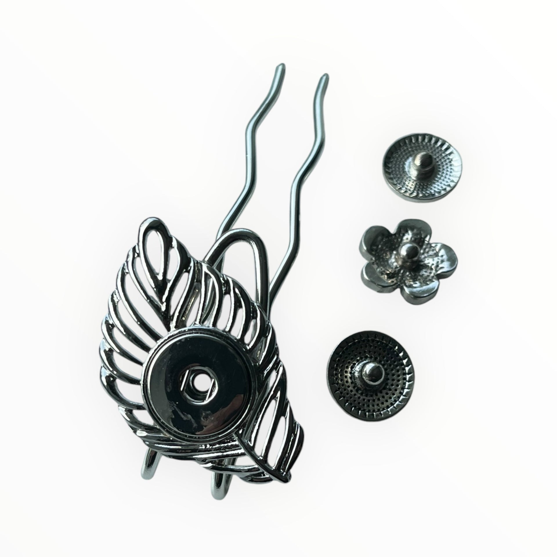 Hairpin long leaf - incl. 3 gratis clickbuttons naar keuze - long (11cm haak) - hairpin