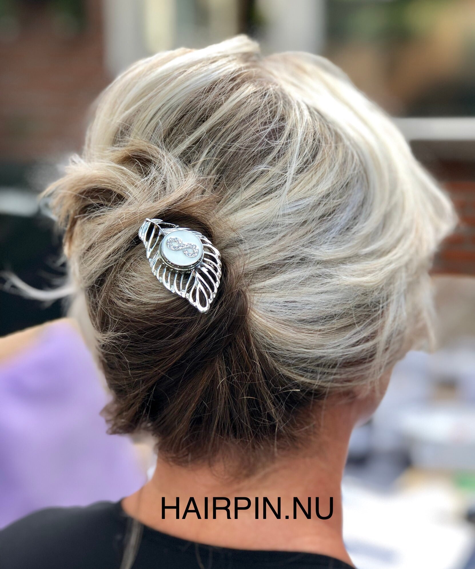 Hairpin long leaf - incl. 3 gratis clickbuttons naar keuze - hairpin