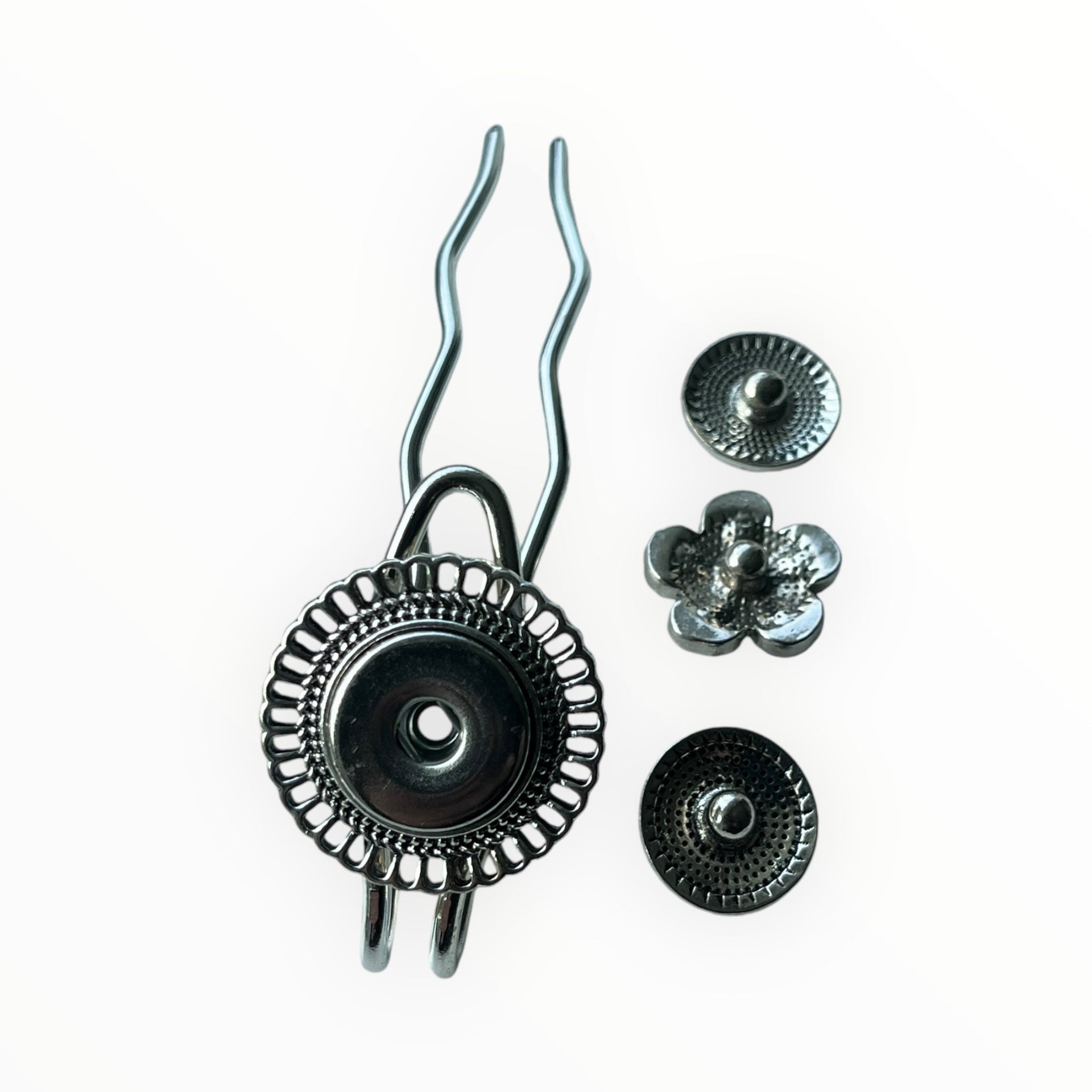 Hairpin long round- hairaccessoire - haarpin incl. 3 gratis clickbuttons naar keuze - haarspelden