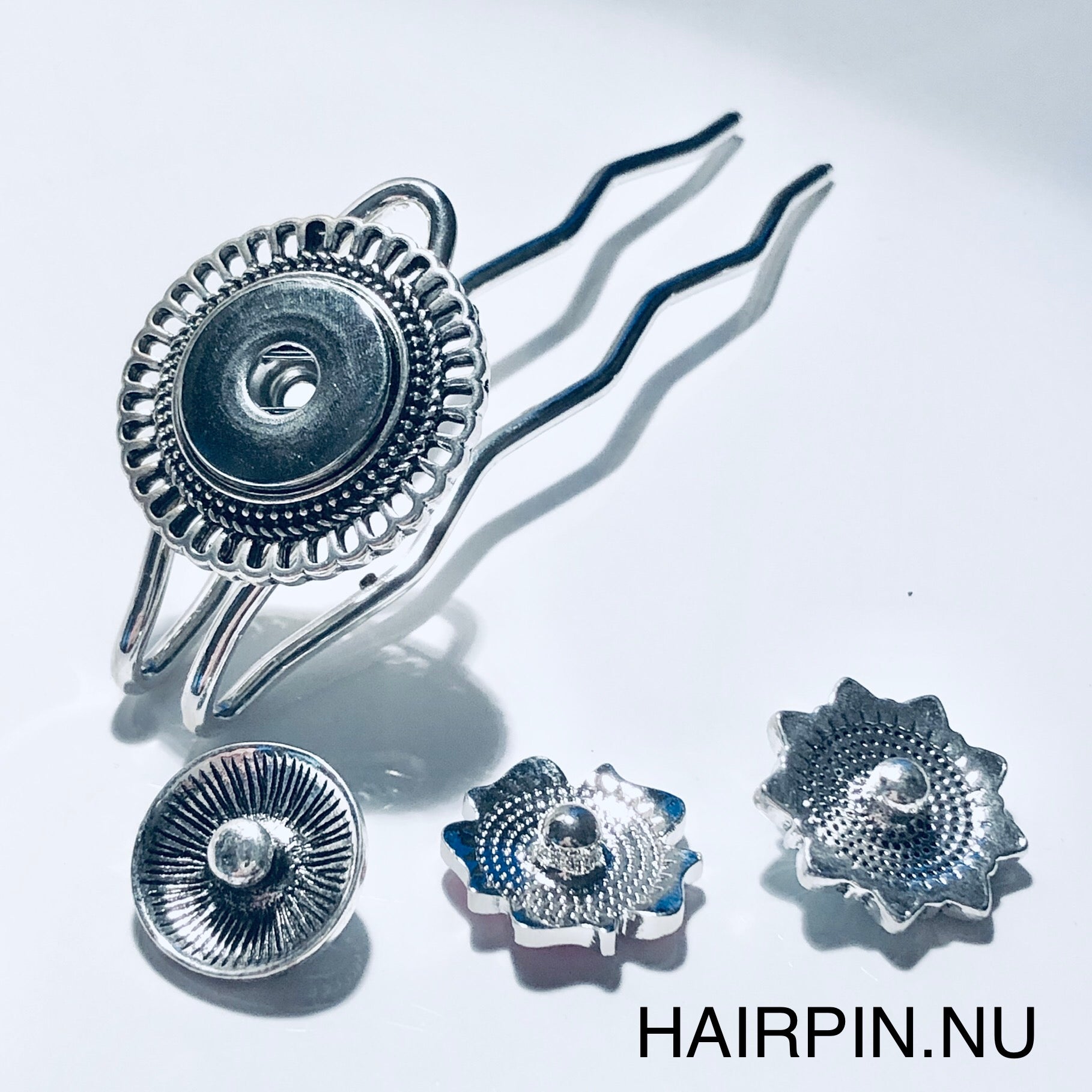 Hairpin long round- hairaccessoire - haarpin incl. 3 gratis clickbuttons naar keuze - long (11 cm haak) - haarspelden