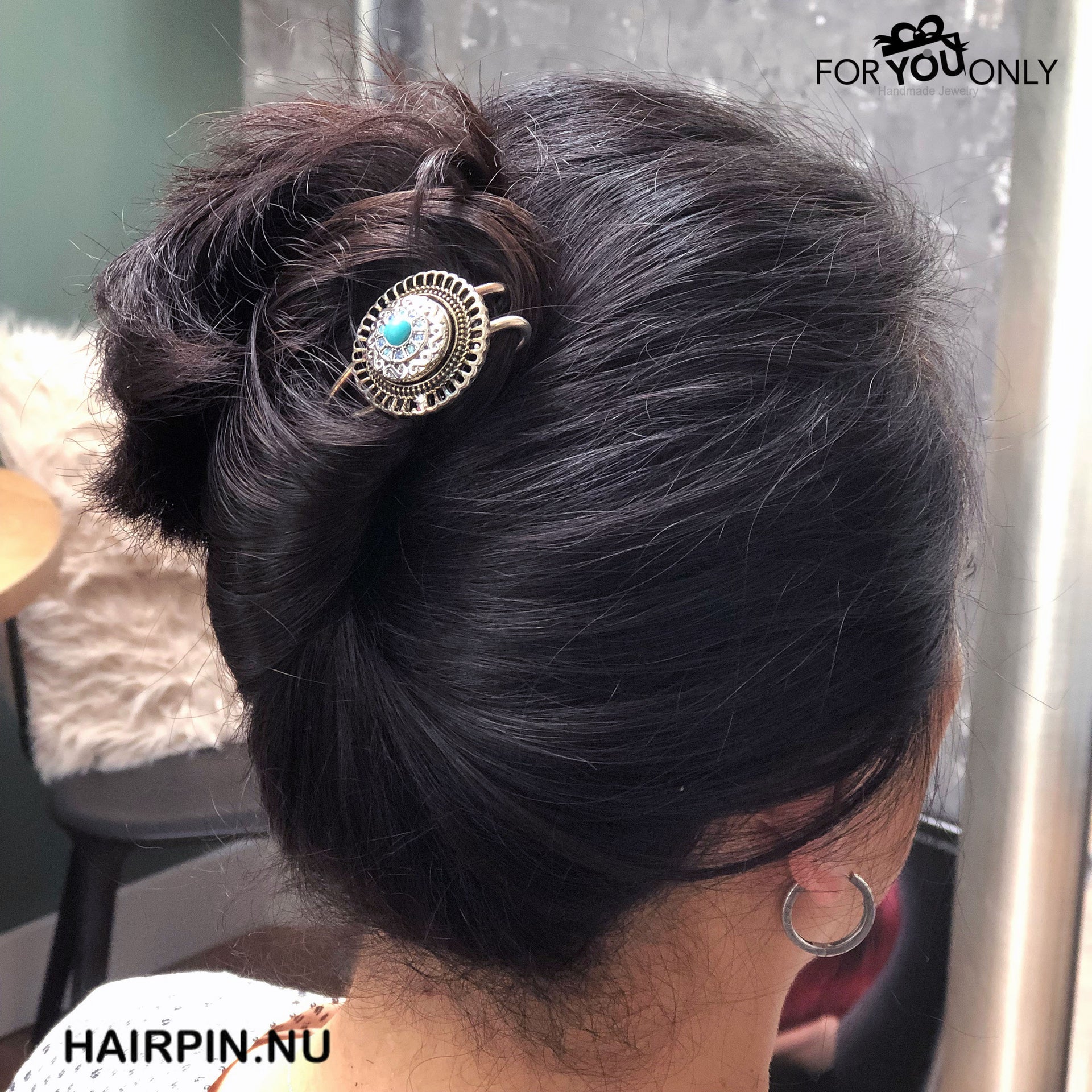 Hairpin long round- hairaccessoire - haarpin incl. 3 gratis clickbuttons naar keuze - haarspelden