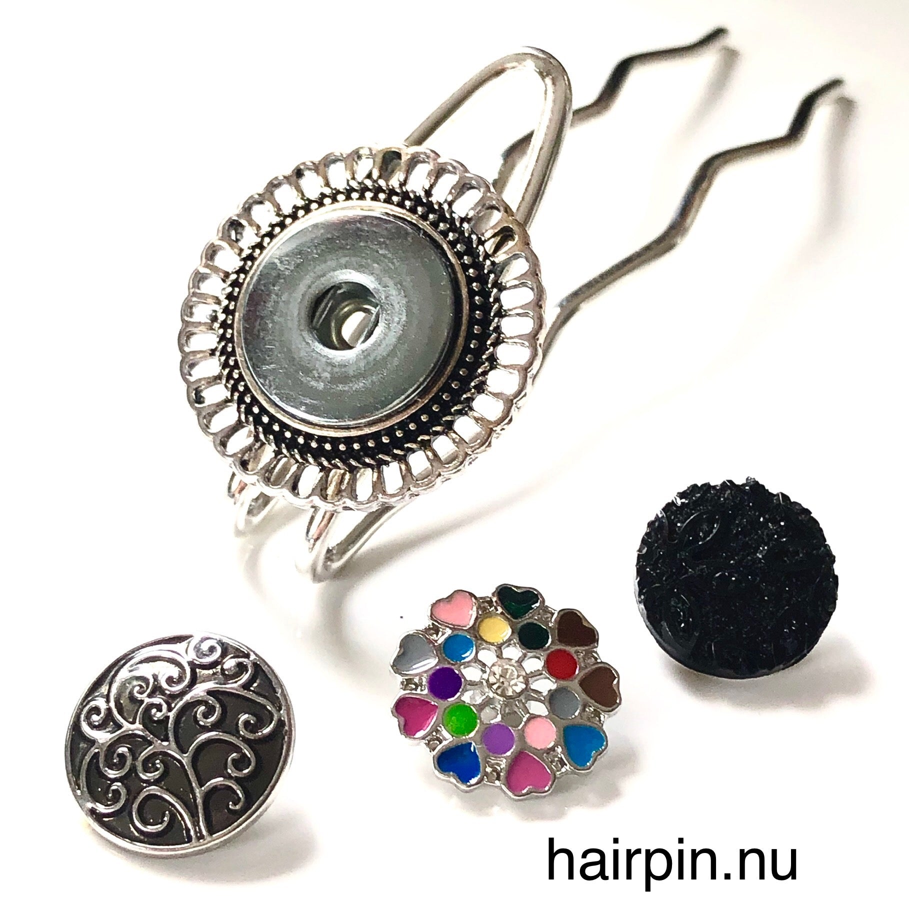 Hairpin long round- hairaccessoire - haarpin incl. 3 gratis clickbuttons naar keuze - haarspelden